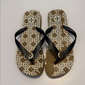 Tory Burch Black and Tan Flip Flops